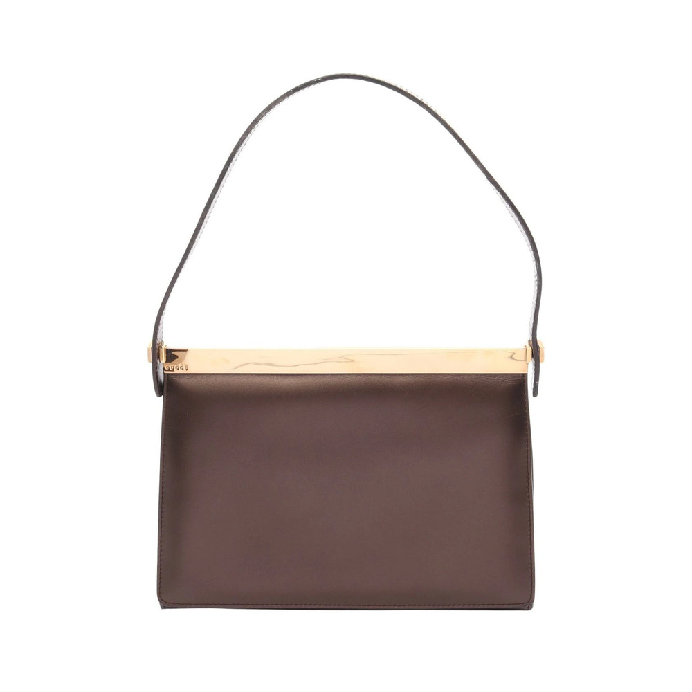 Gucci Metal Bar Leather Frame Shoulder Bag Brown